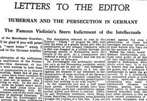 Bronisław Huberman's open letter to German intellectuals, 1936